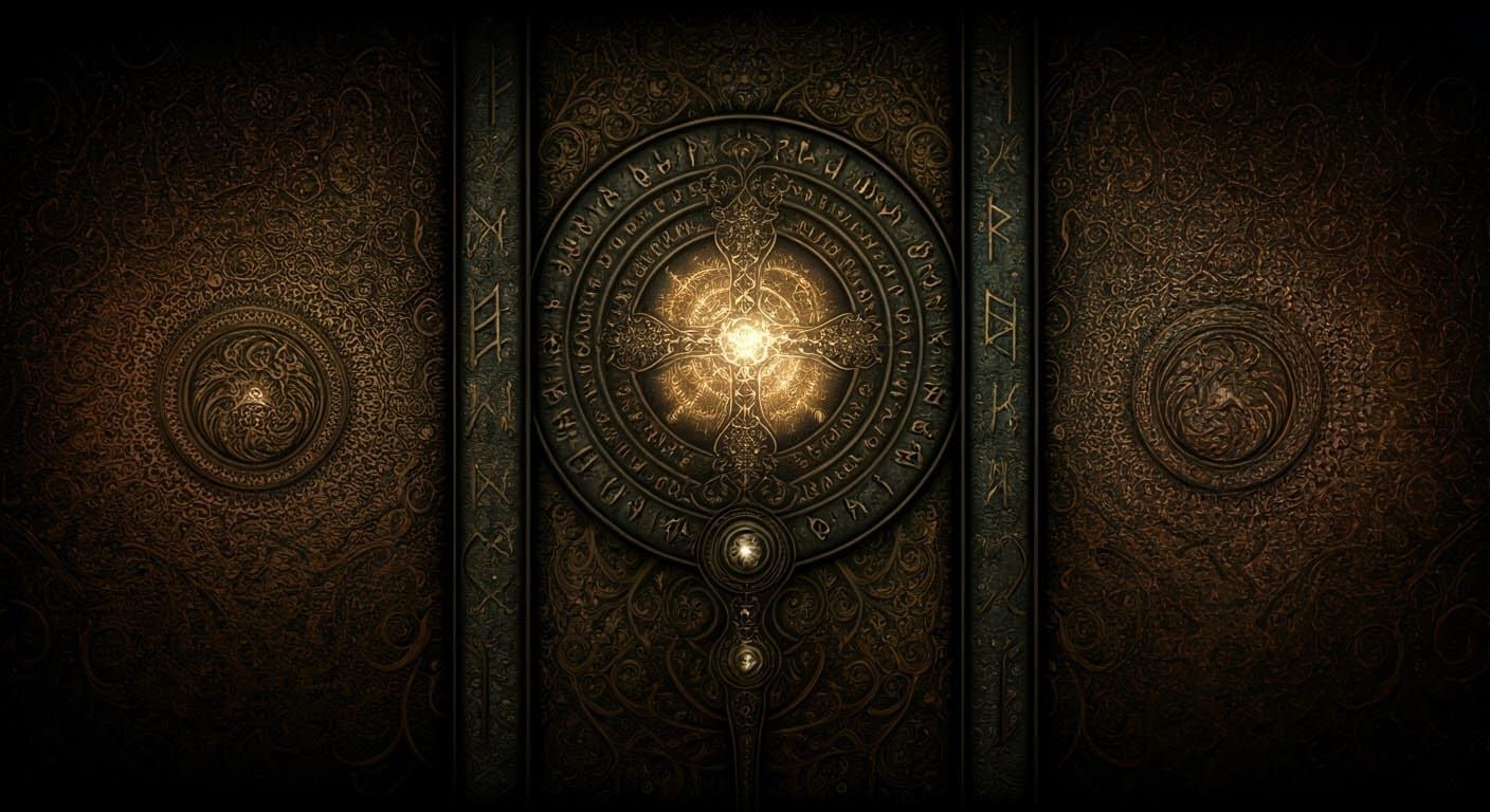 Mystical Wall Panel with Runes and Ethereal Glow