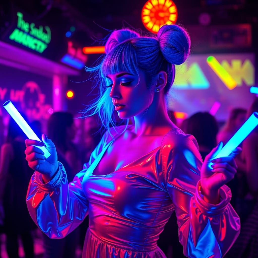 Fluorescent Woman Dances in Psychedelic Rave