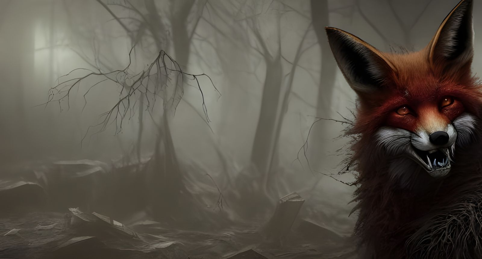 Sinister Fox Demon in Post-Apocalyptic Horror