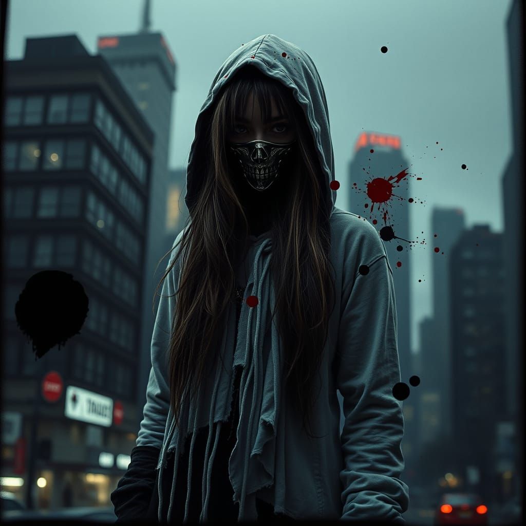 Mysterious Vampire Girl in a Gritty Cityscape
