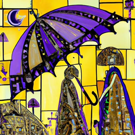 Women with Umbrellas in Lyrical Abstraction Style