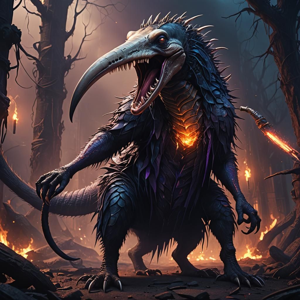 Towering Anteater Monster in Hyperrealistic Digital Art