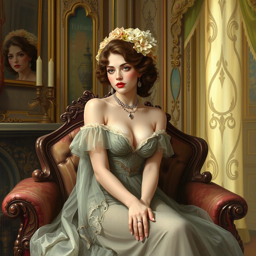Elegant Woman in Art Nouveau Style Room