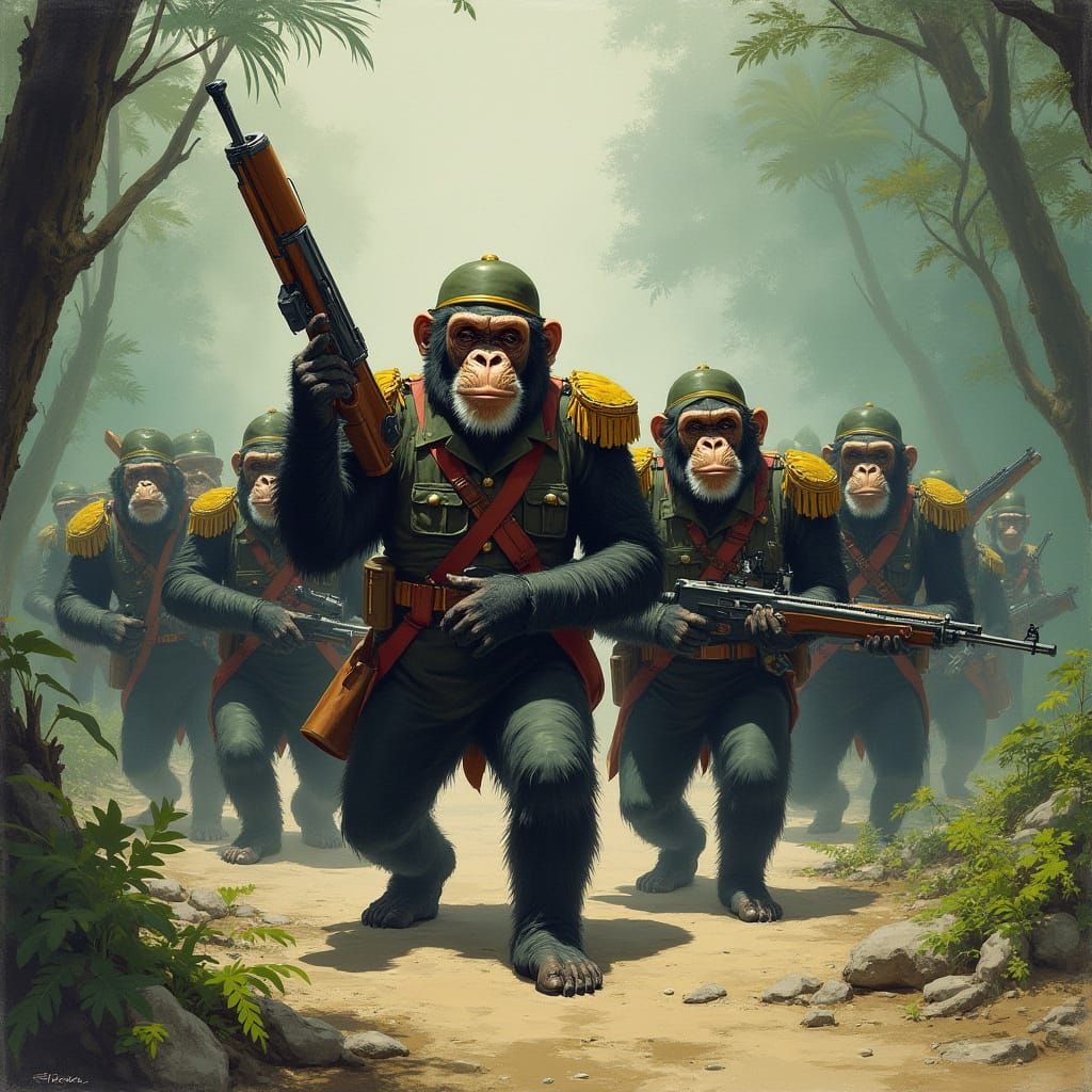 Chimpanzee Army Prepares for War in Jungle