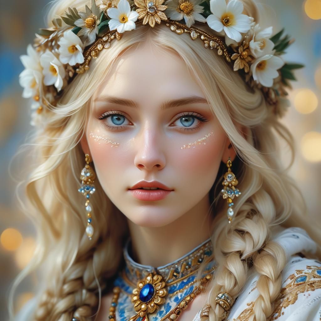 Slavic Girl Portrait in Oil Painting Style