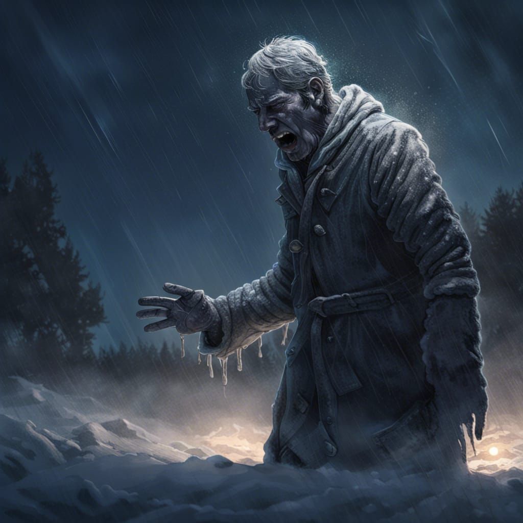 Melting Snowman's Plea: Dark Fantasy Concept Art