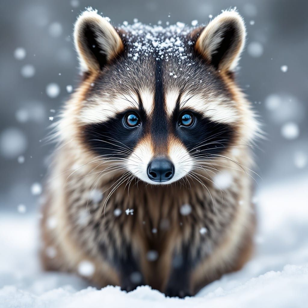 Winter Raccoon Portrait in the Snow