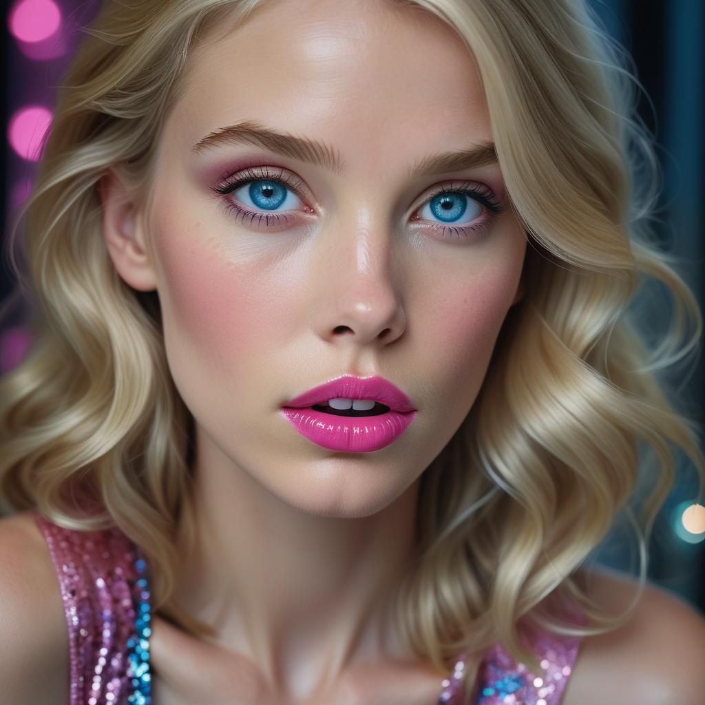 Blonde Woman Applying Lipstick: Classic Studio Portrait