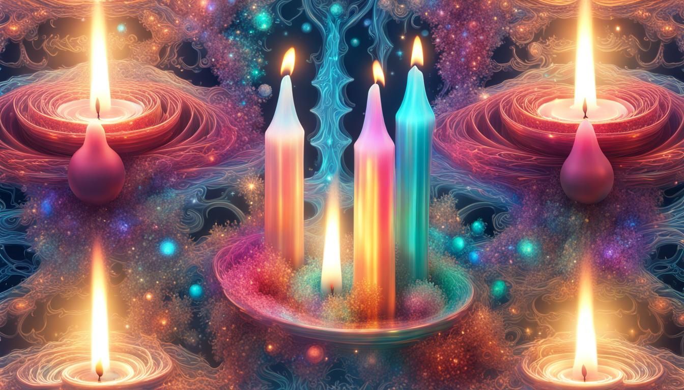 Sparkling Christmas Candles in Holographic Astral Style