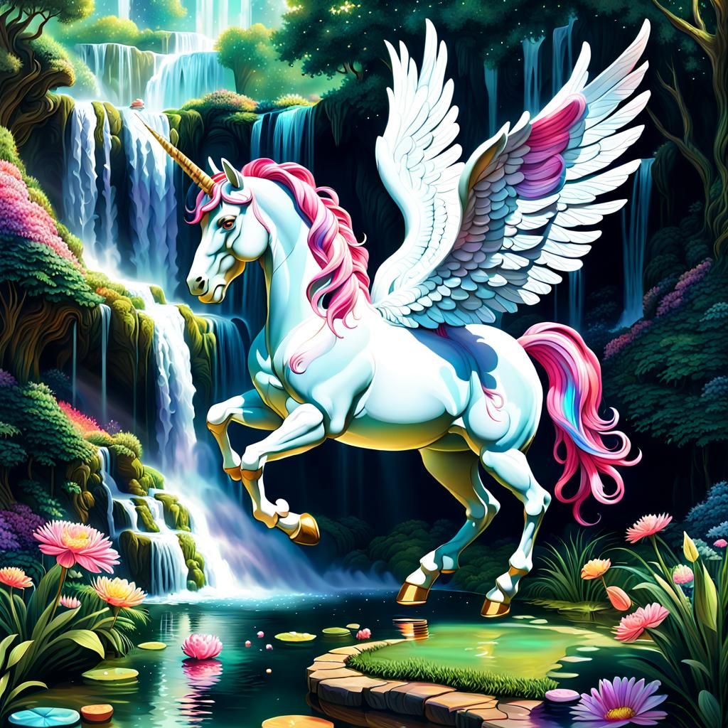Unicorn-Pegasus in Magical Candy Garden Art