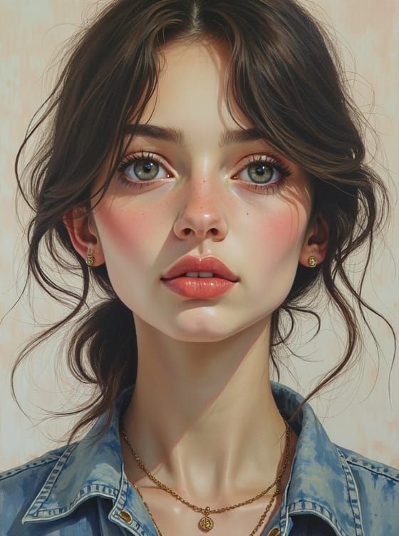 Beautiful Woman Portrait as Impasto Painting