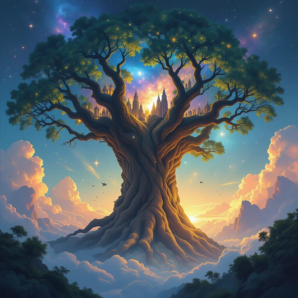 World Tree Civilization: Cosmic Mountain Trunk & Space Canop...