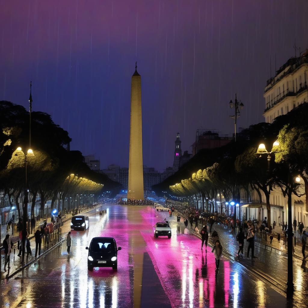 Buenos Aires Obelisco in Rain, Pink and Black