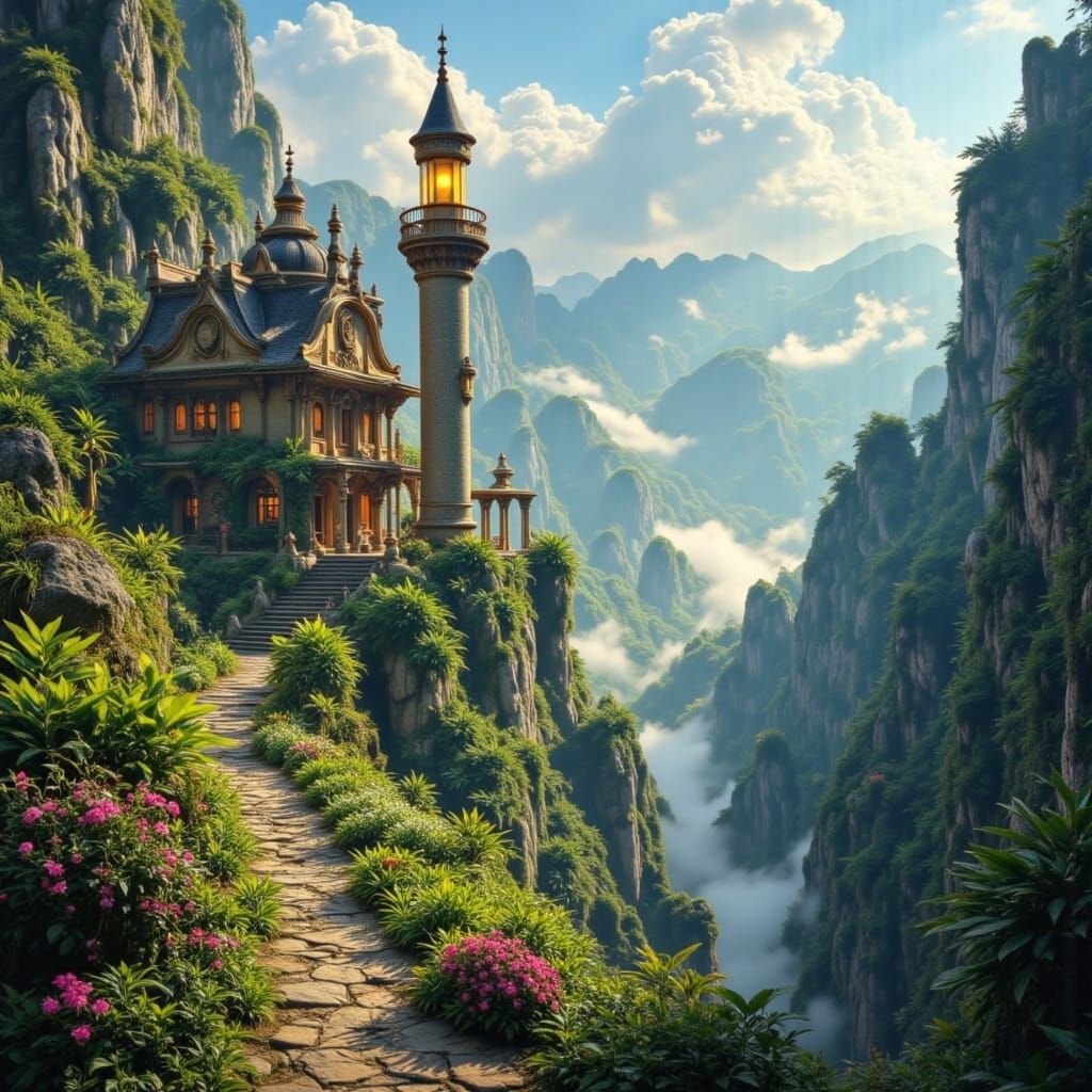 Hidden Mountain City in Golden Light: Concept Art