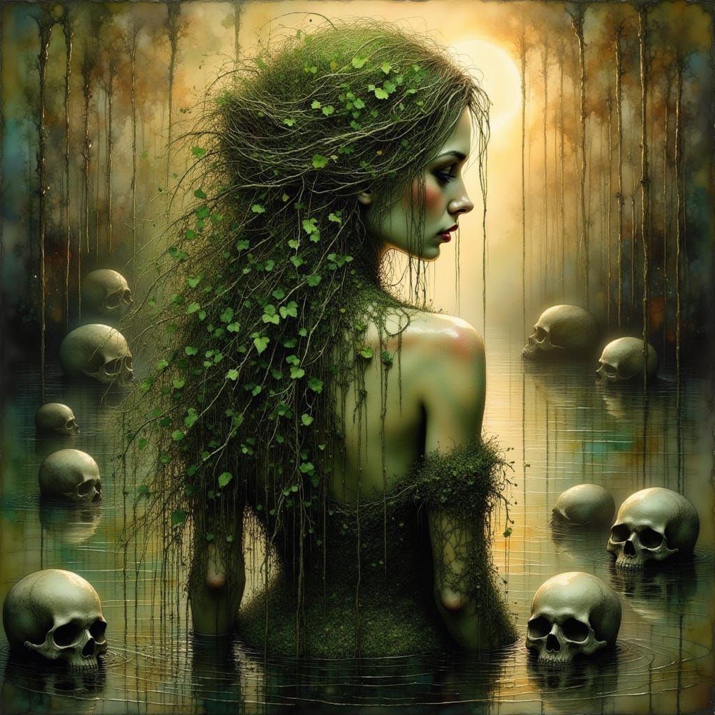 Mystical Rusalka in Art Nouveau Style