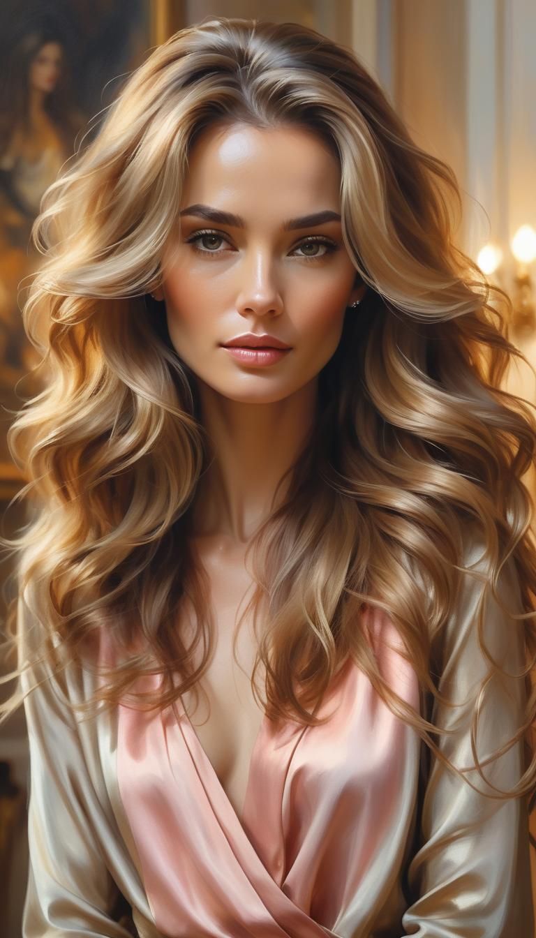 Beautiful Woman Portrait in Hyper-Realistic Oil Painting
