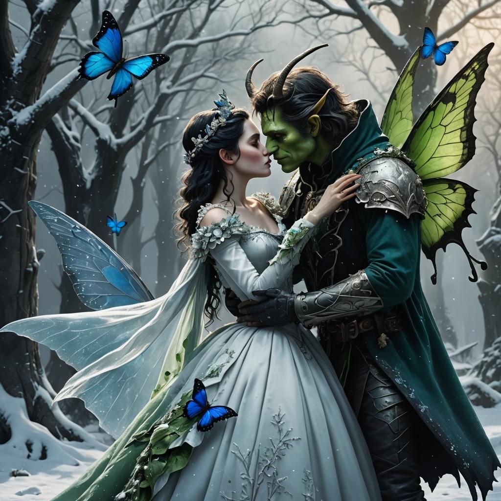 Goblin Knight Kisses Winter Fairy Princess