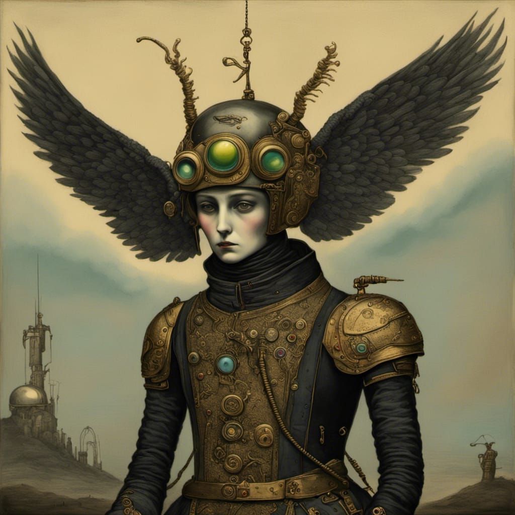 Steampunk Ninja Angel Demon in Industrial Style