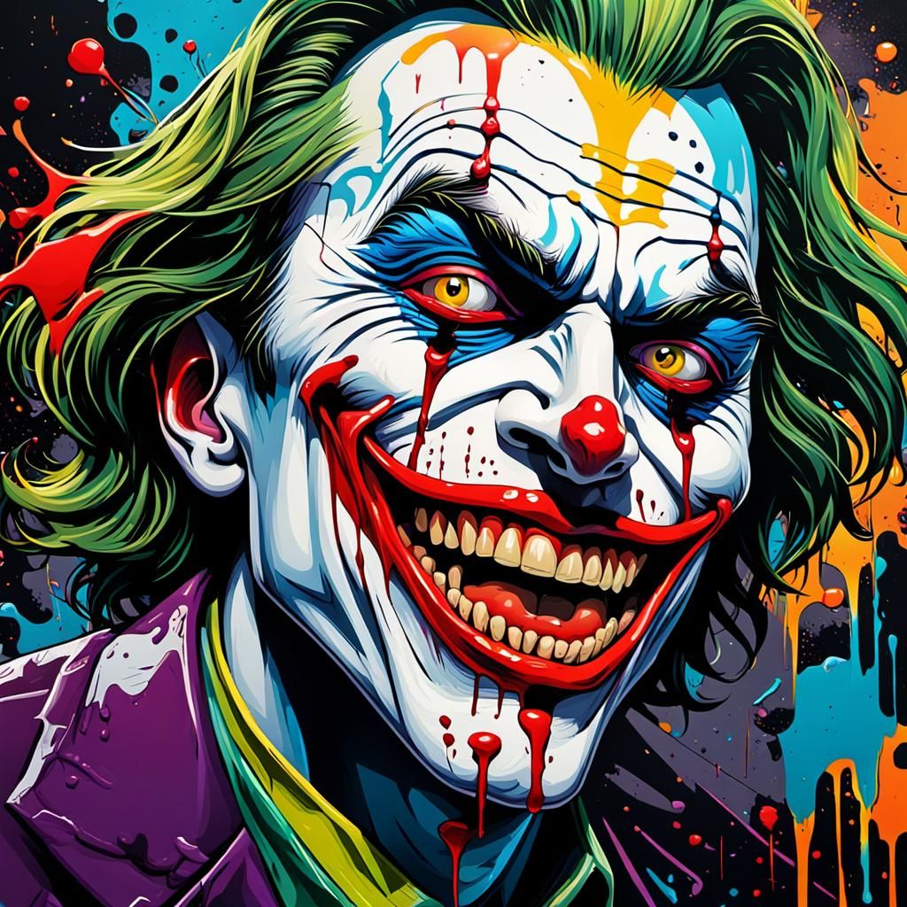 Joker Graffiti Art with Blood and Sharp Teeth