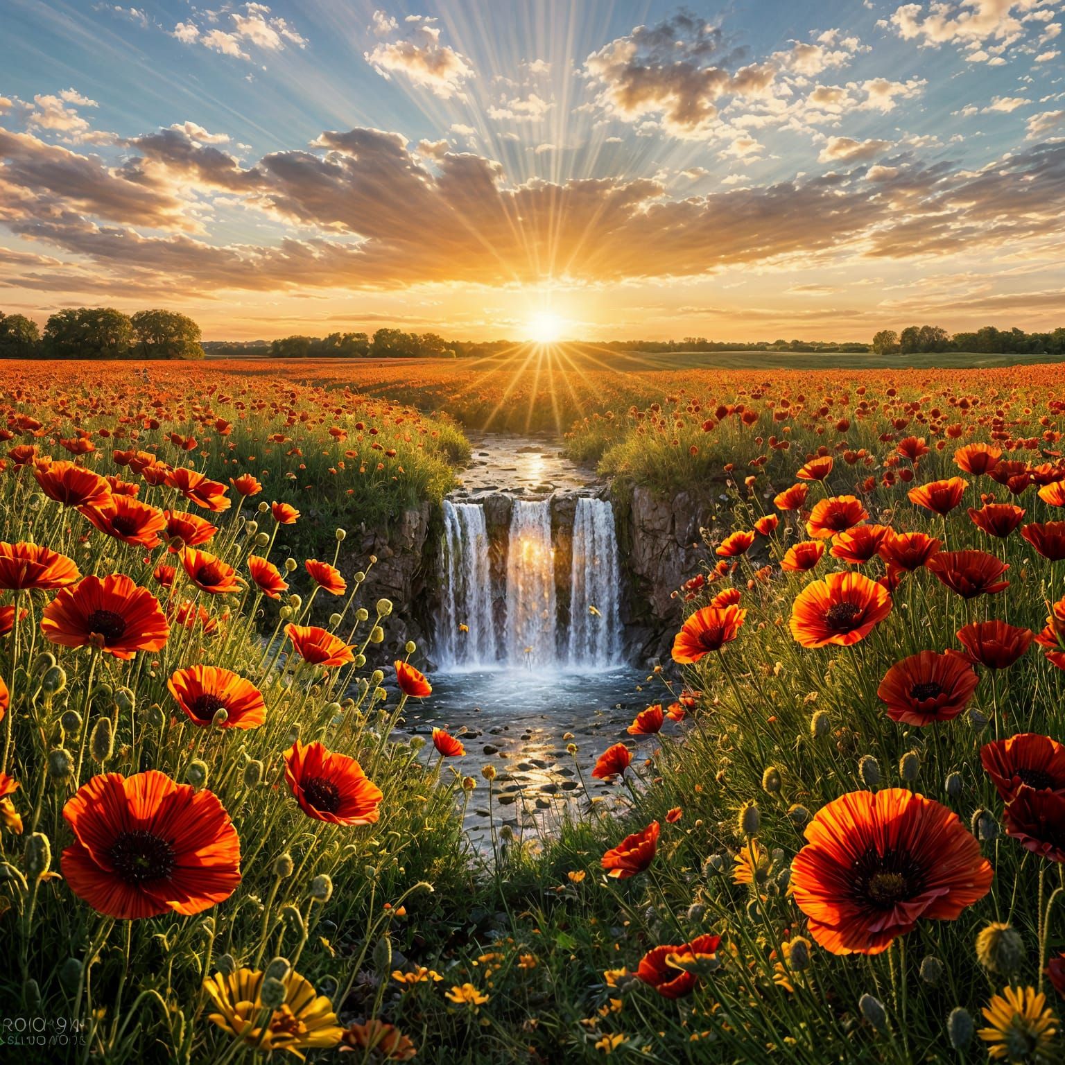 Honey Waterfall Tattoo Design in Poppy Field