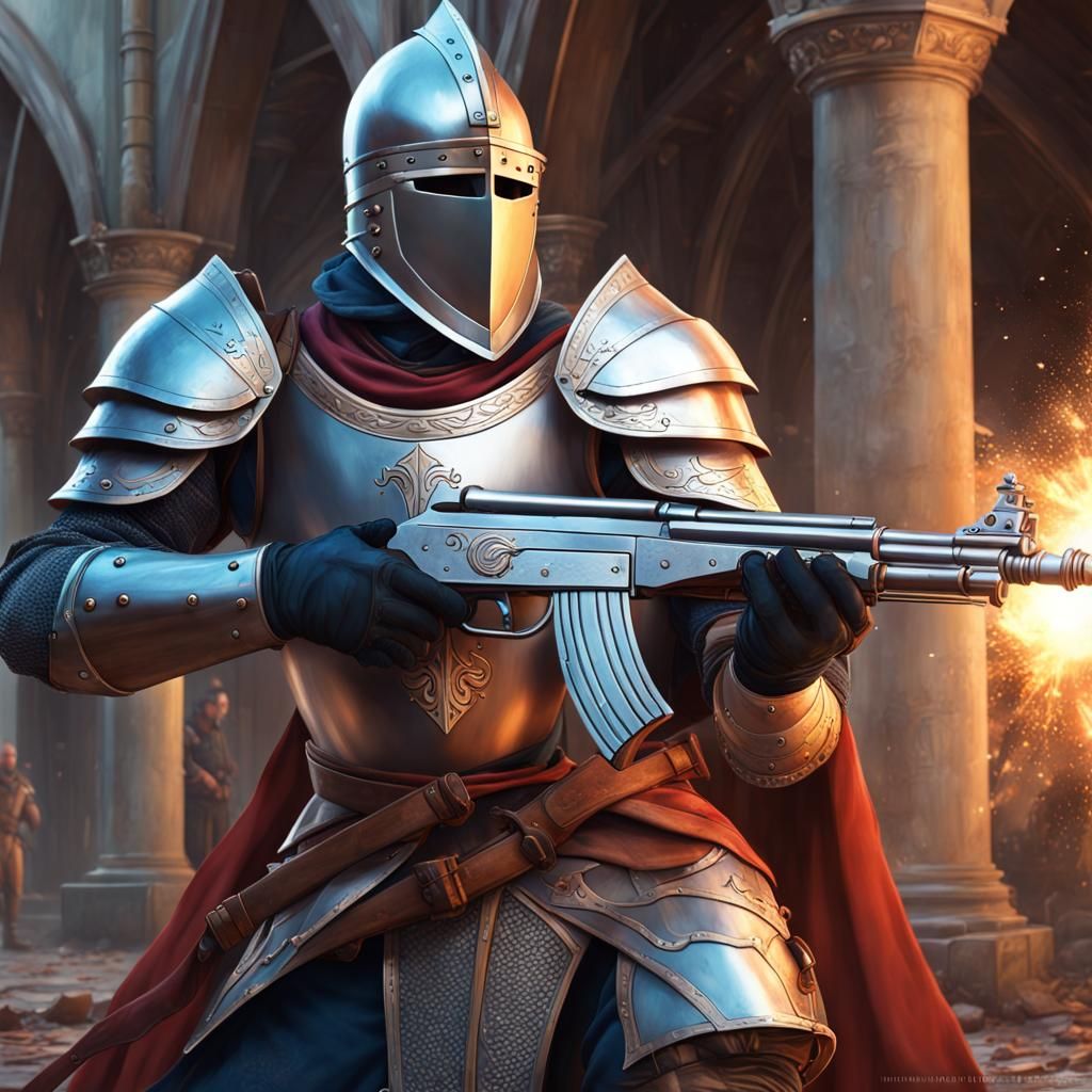 Medieval Knight with Assault Rifle Concept Art