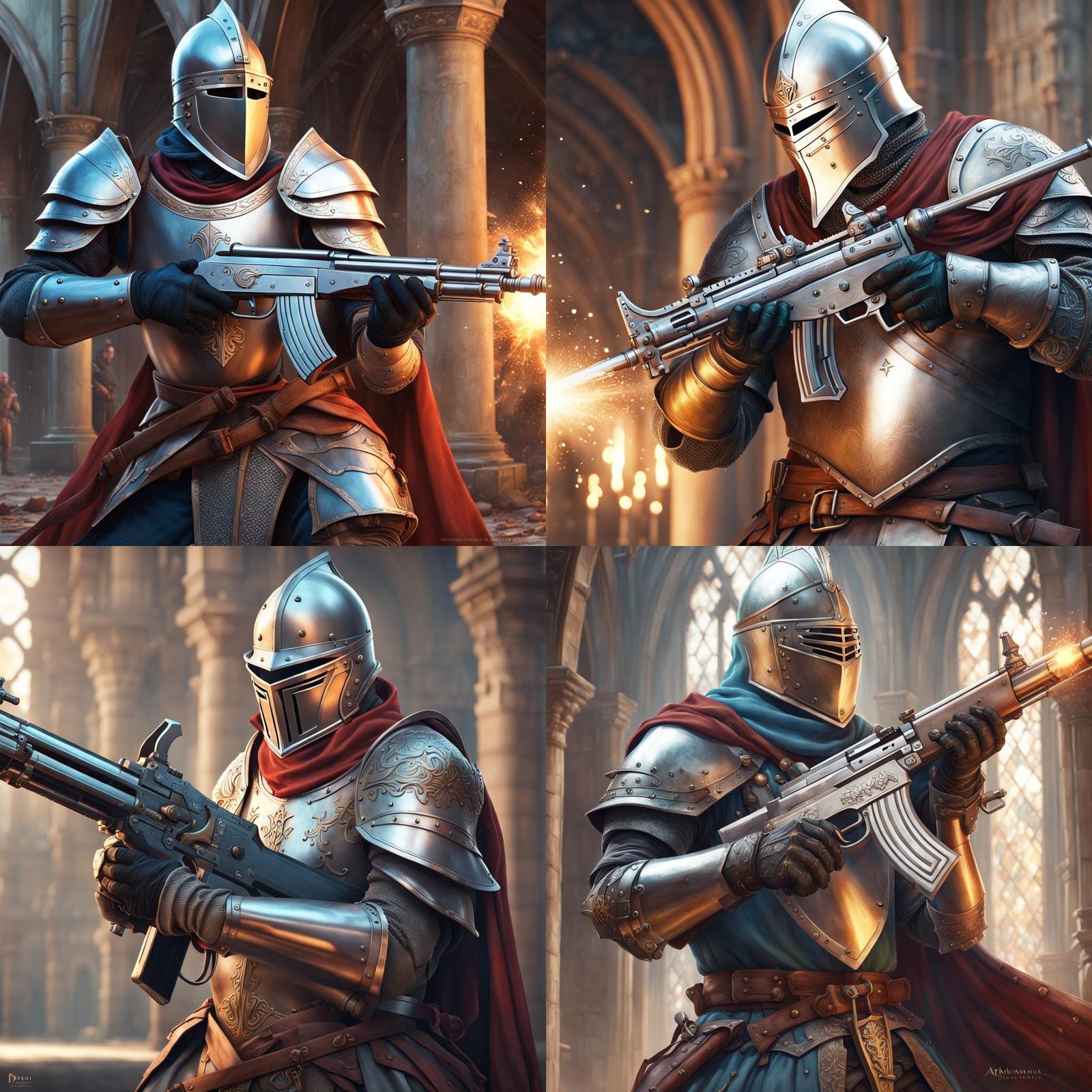 Medieval Knight with Assault Rifle: Detailed Portrait