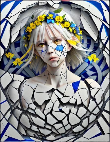 Ukrainian Wreath in Cubist Style with Yellow Hearts and Blue