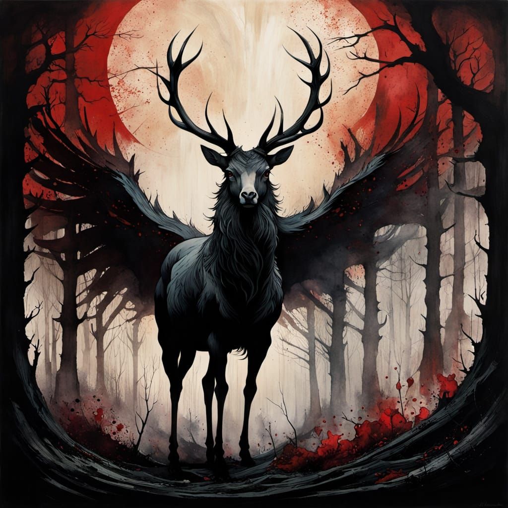 Ferocious Peryton in Moody Chiaroscuro