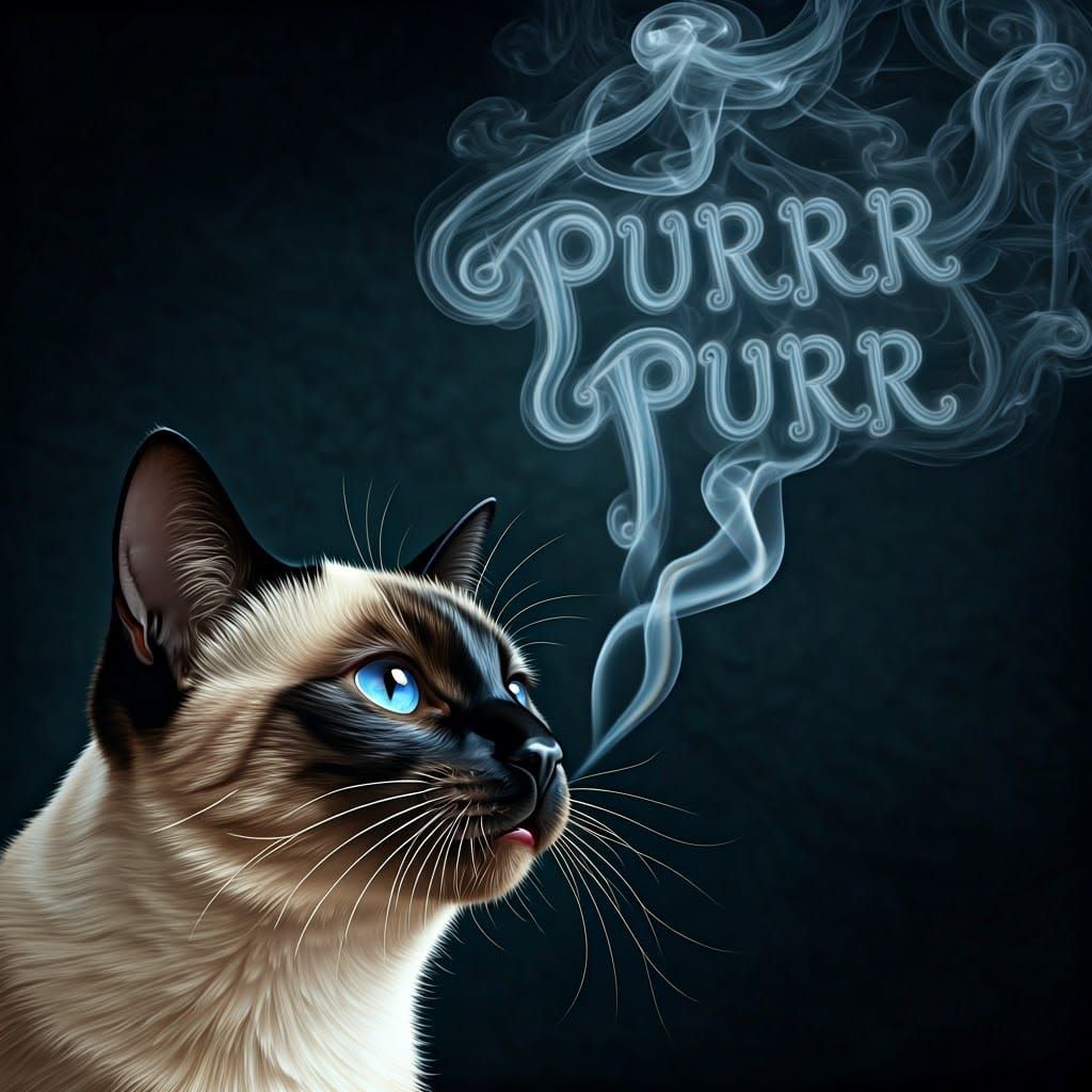 Mystical Siamese Cat Exhaling Smoke Art