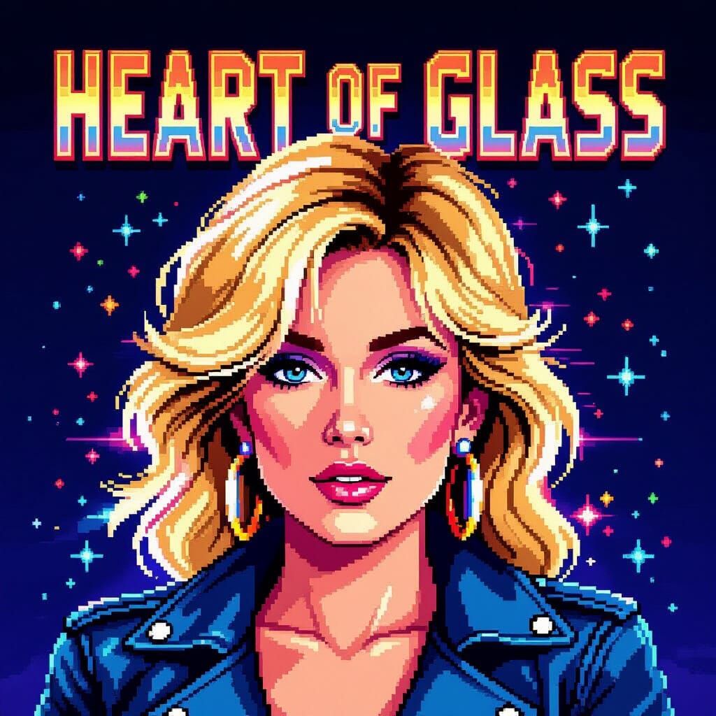 Blondie Pixel Art Portrait with Heart of Glass