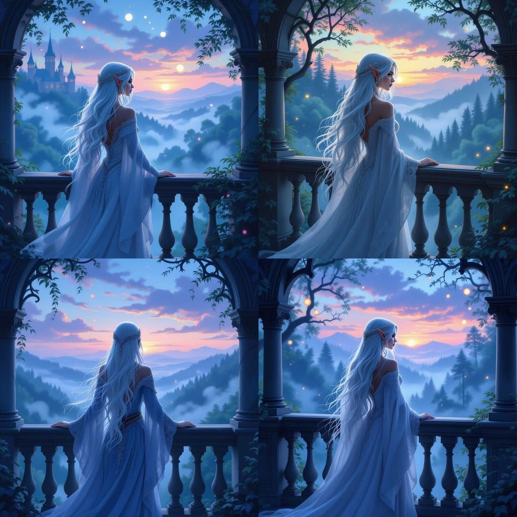 Ethereal Elf Queen Overlooks Twilight Forest