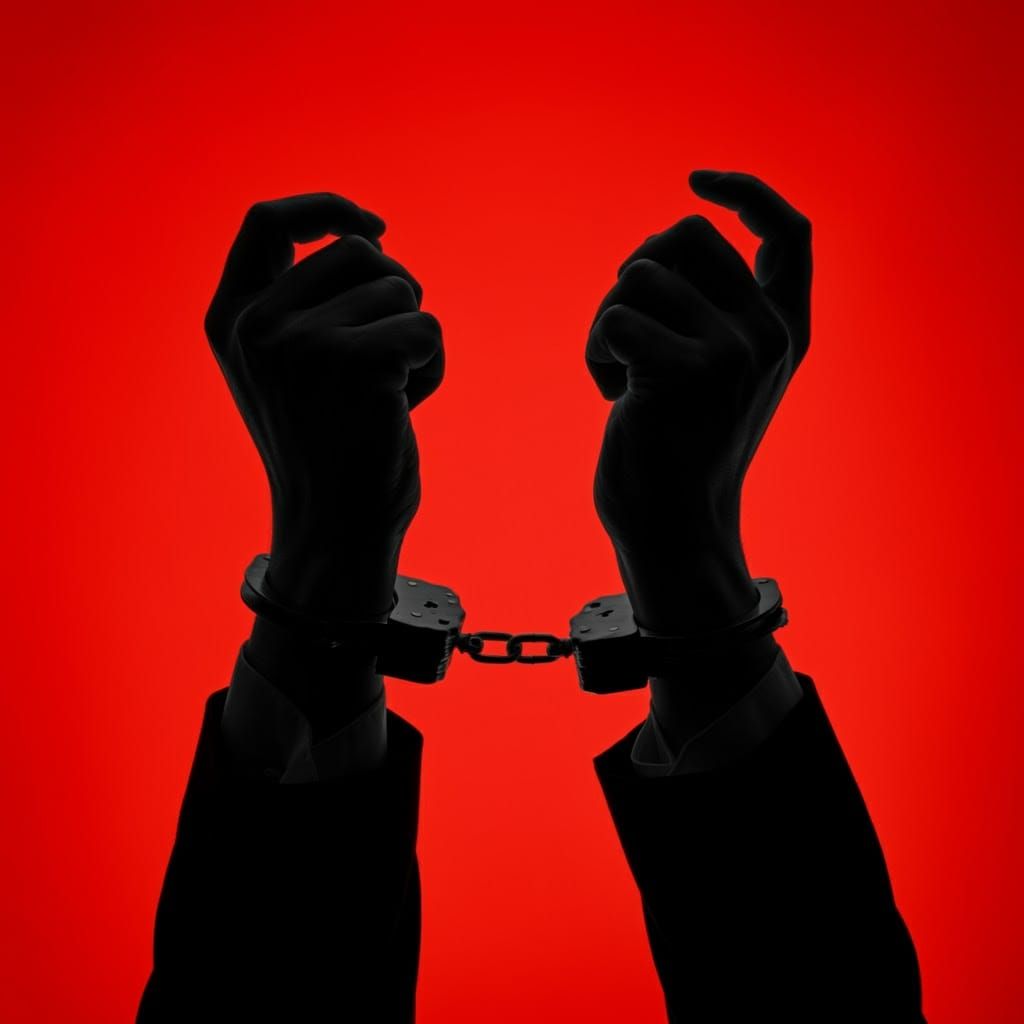 Monochrome Hands in Cuffs with Red Backdrop