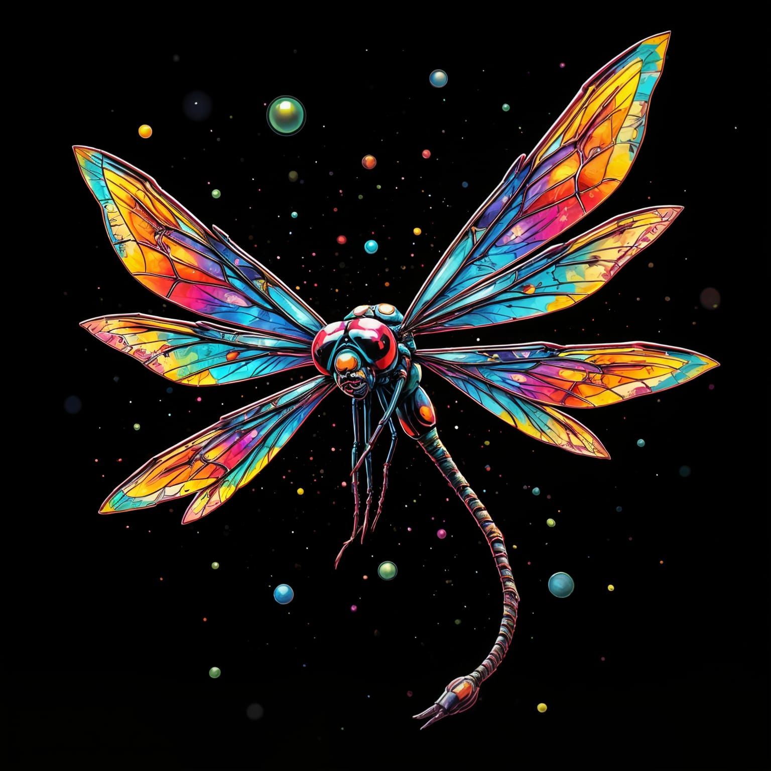 Vibrant Macro Dragonfly in Triadic Colors