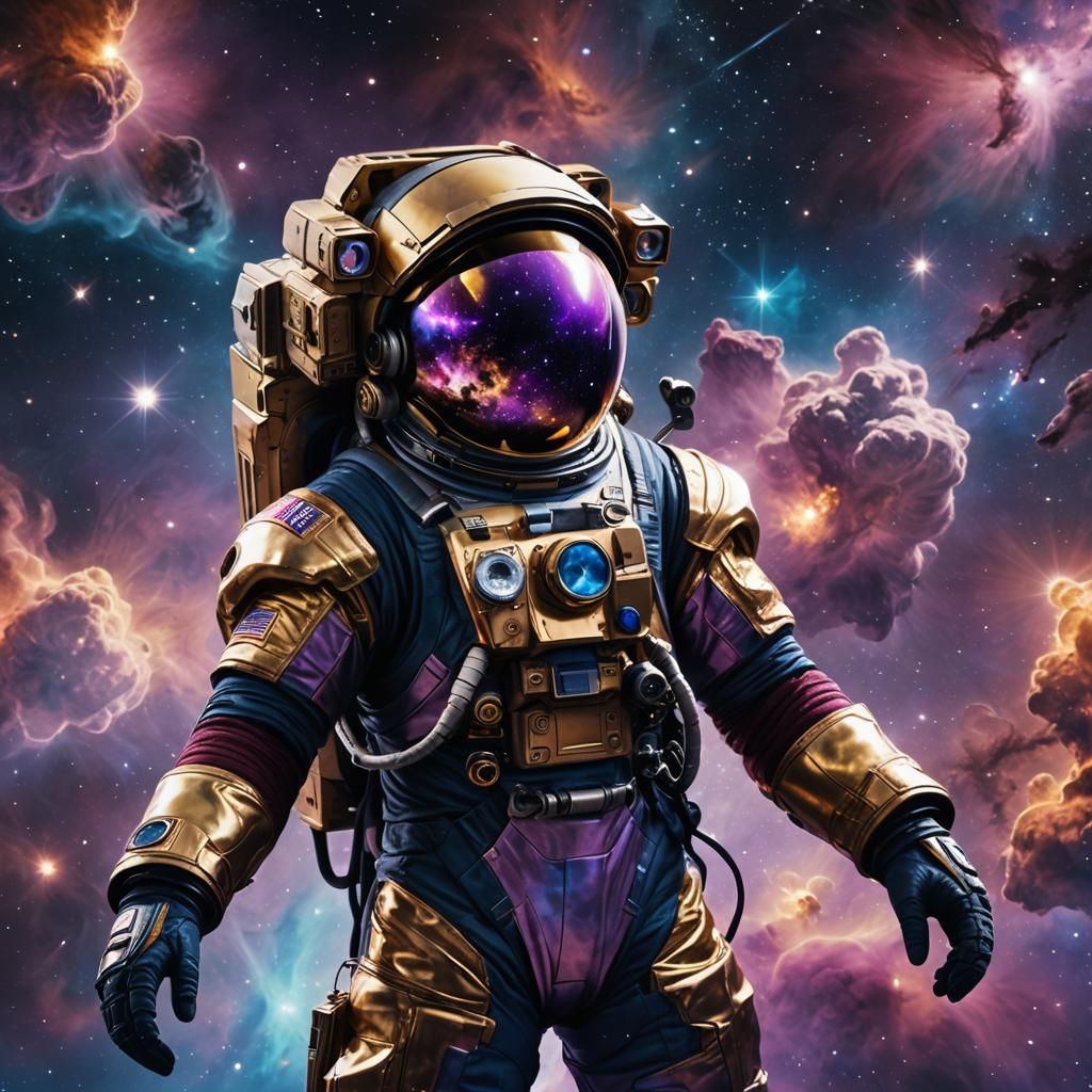 Cosmic Astronaut Floating in Space, Detailed Digital Art