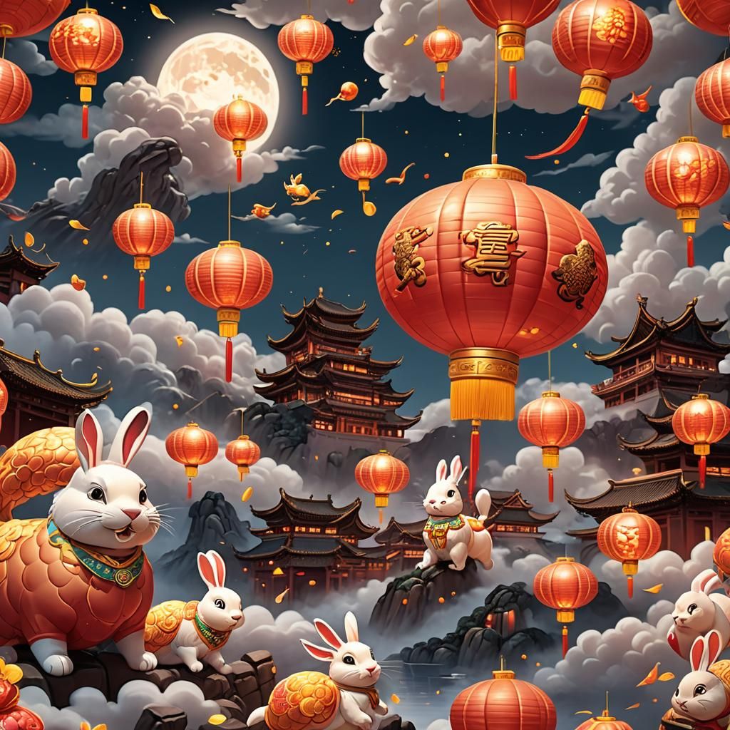 Mid-Autumn Festival: 3D Render with Chinese Lanterns
