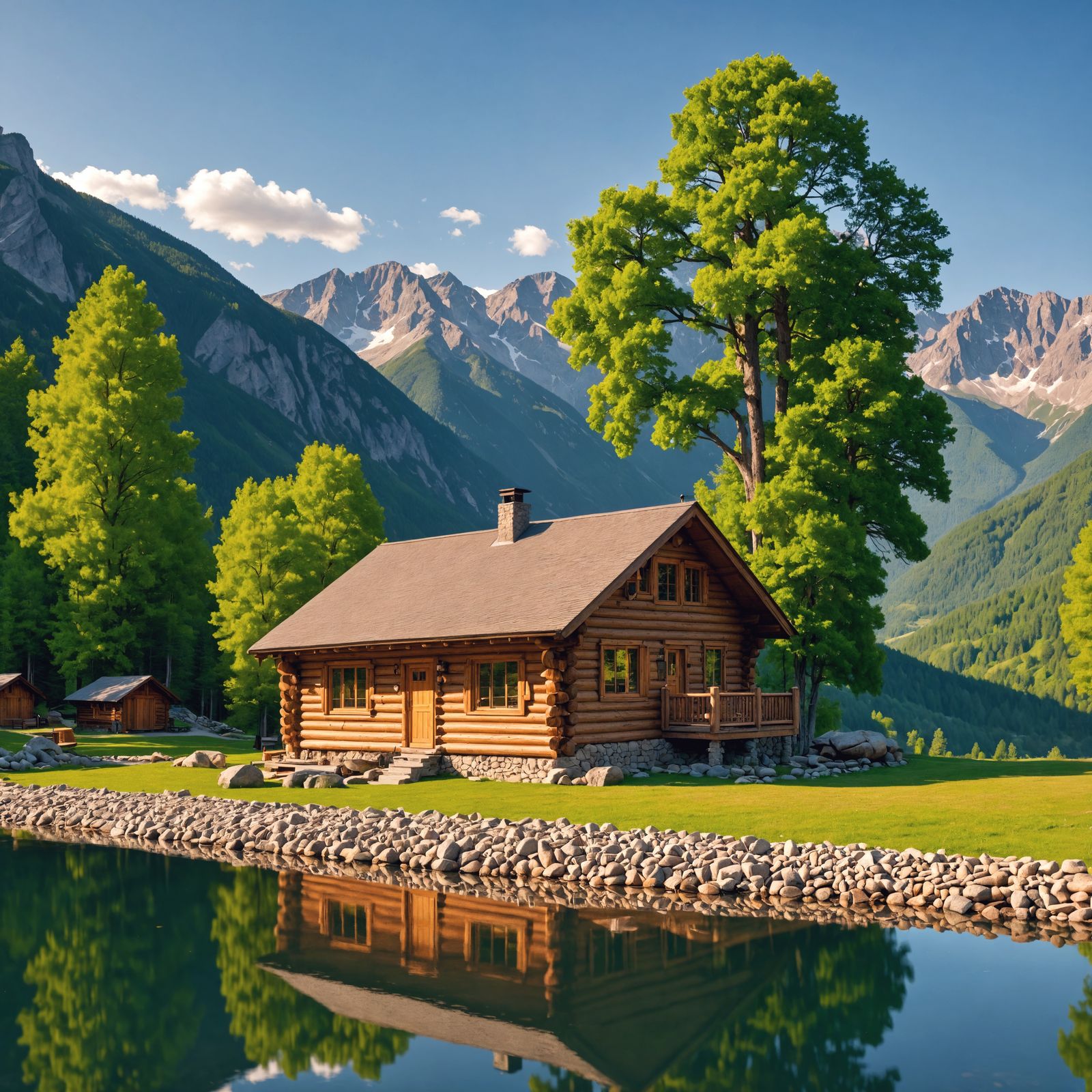 Hyperrealistic Log Cabin in the Mountains
