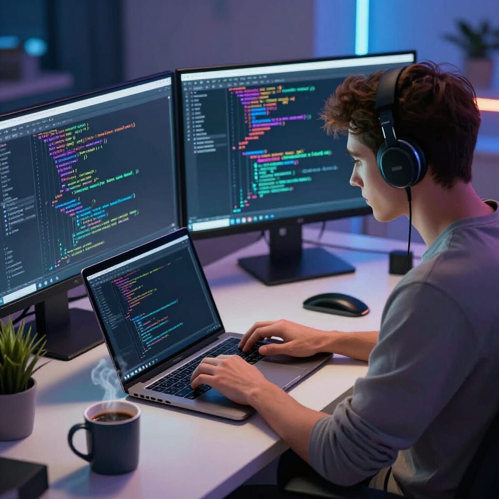 Focused Coder in Digital Art Style