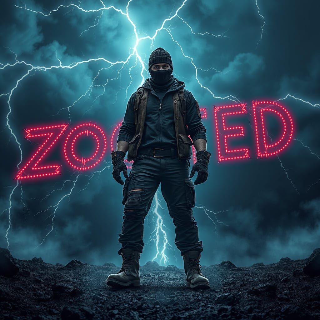 Defiant Storm Chaser in Neon-Lit Turbulence