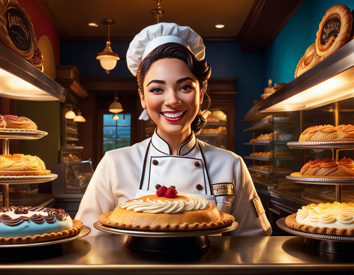 Victorian Pastry Shop with Smiling Chef in Hyperrealistic St...