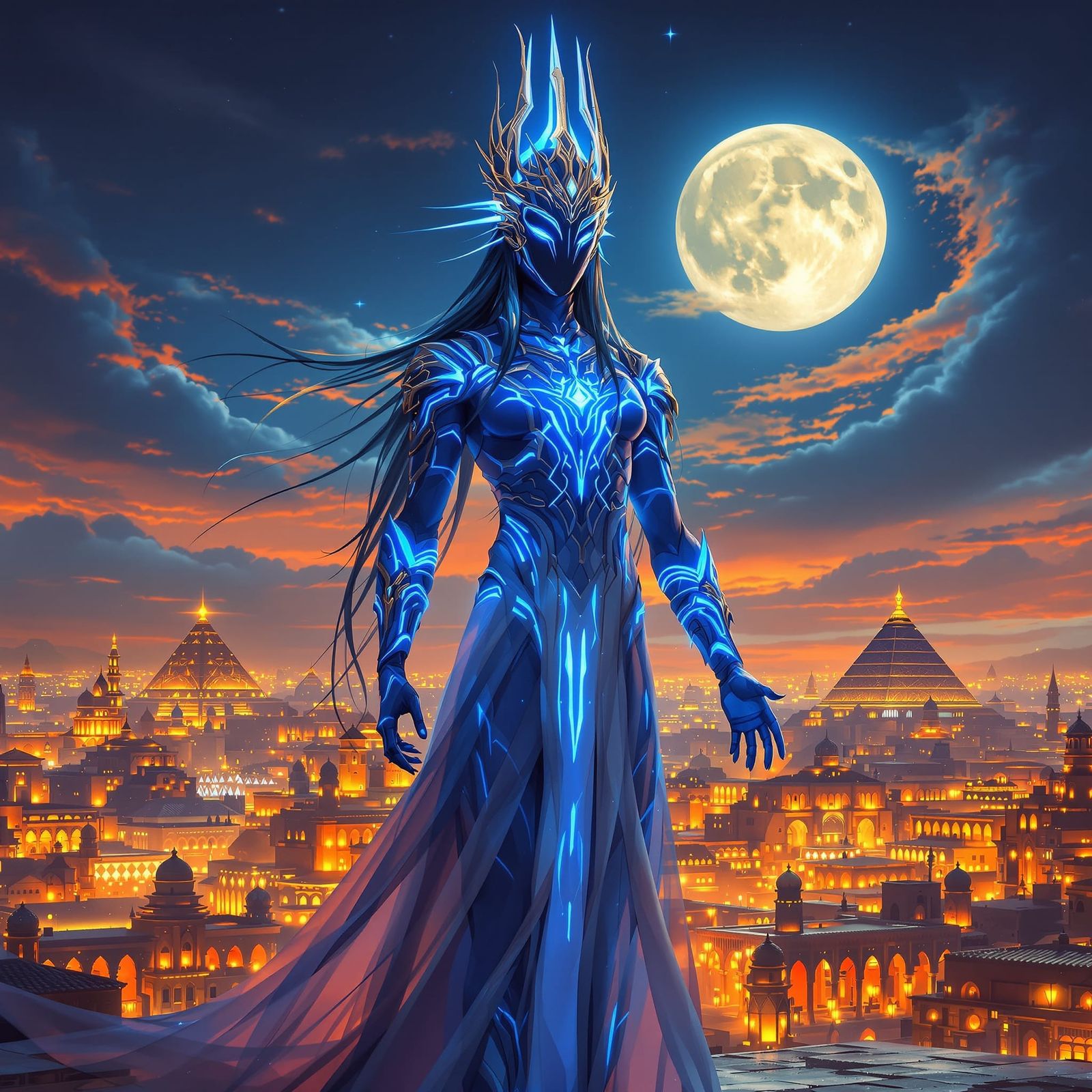 Ethereal Modern Shedu in Babylonian City Twilight