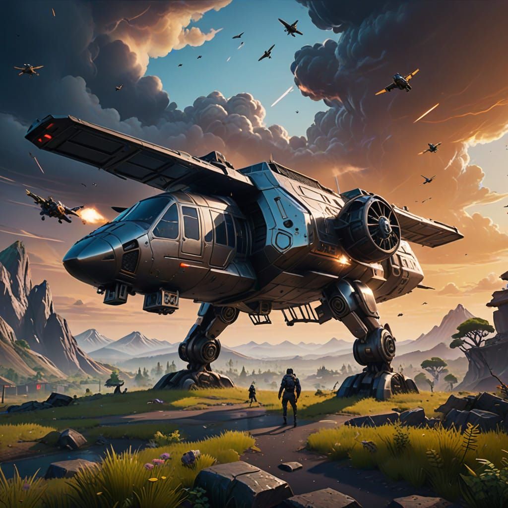 Epic Sci-Fi Battle Bus Ascends a Distant, Stormy Horizon