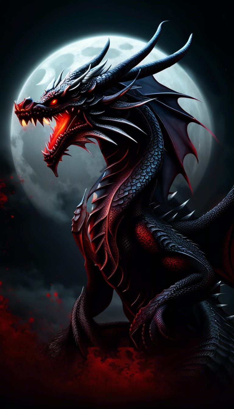 Epic Black Dragon Under a Blood Moon