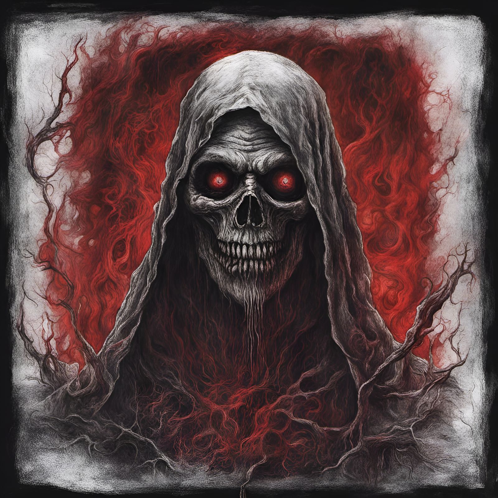 Horror Necronomicon Book in Hell with Red Moon