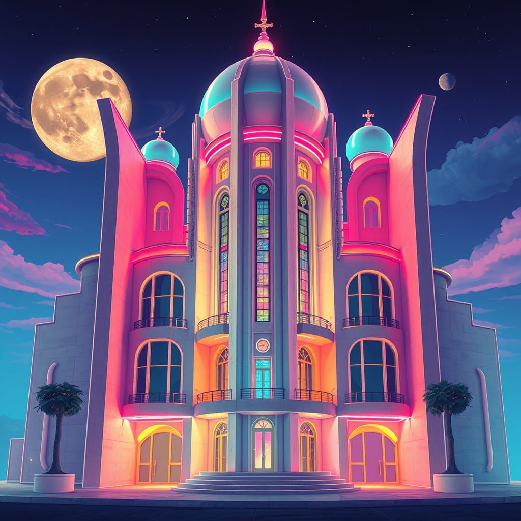 Retrofuturistic Architecture in Fauvist Cel-Shaded Style