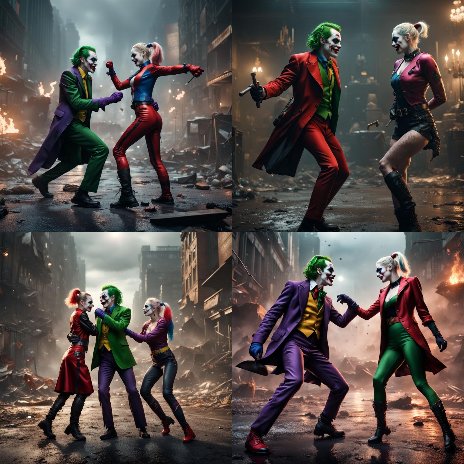 Joker and Harley Quinn Fight: Detailed Matte Painting