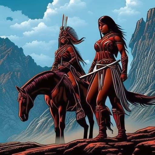 Native American Warrior on Horseback: Comic Book Art