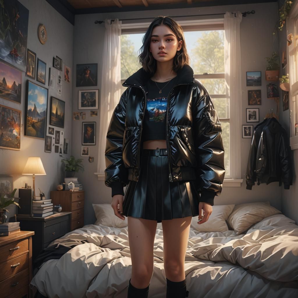 Teen in Shiny Jacket: Detailed Matte Painting