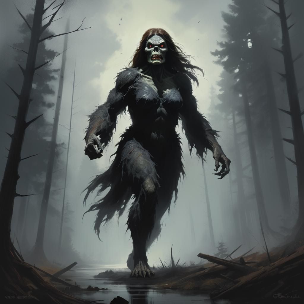 Sinister Bigfoot Woman Art
