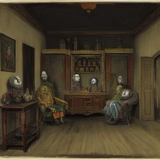 Haunted House with Clowns in Expressionist Style