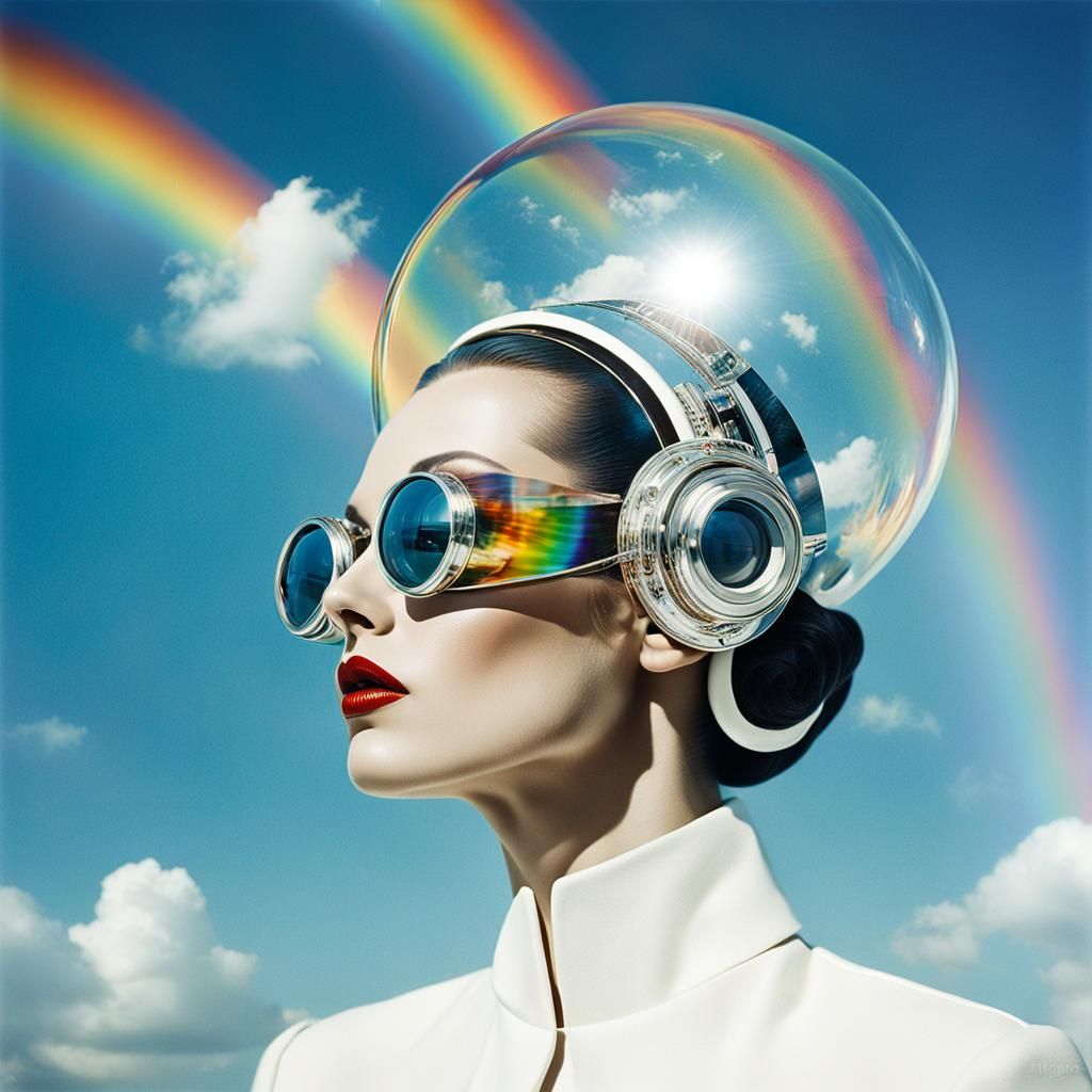 Futuristic Double Exposure of Two Women in Rain